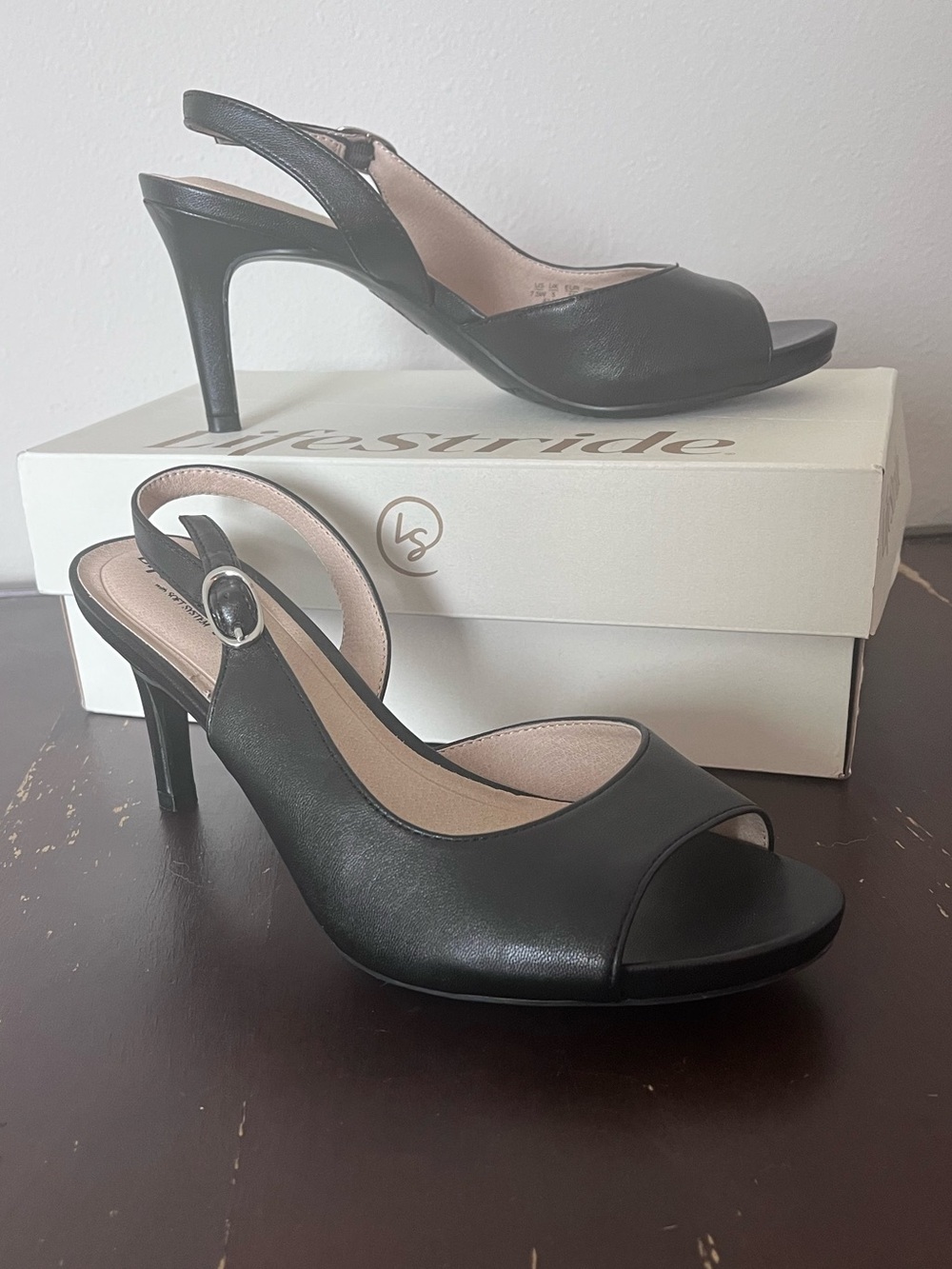 Life Stride Teller 2 Black Open-Toe Slingback Heels 7.5W
